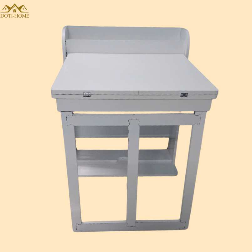 bàn ăn gấp gọn màu trắng mở một nửa